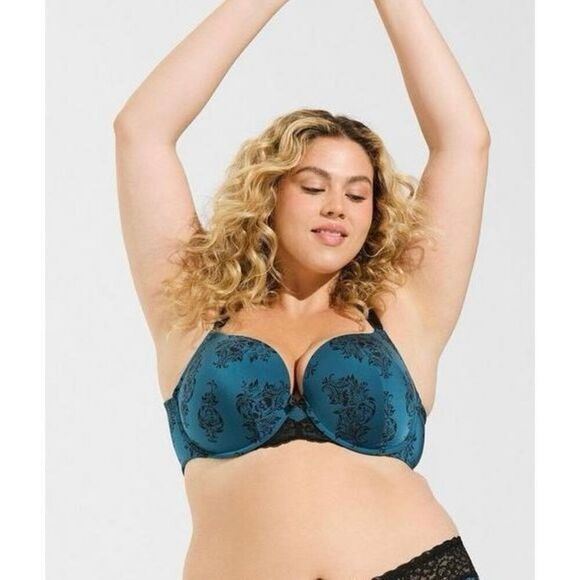Torrid Curve Push Up bra size 42DDD 42F Blue Black Floral - Picture 1 of 9